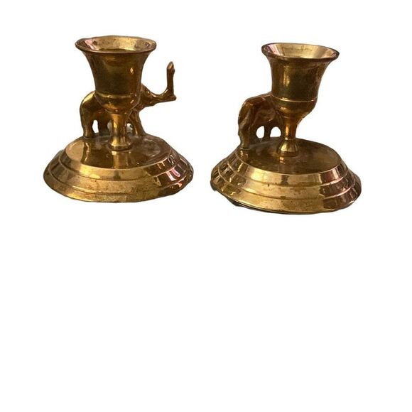 Waccamaw Brass Works Vintage Gold Elephant Candle Holders - Picture 2 of 4